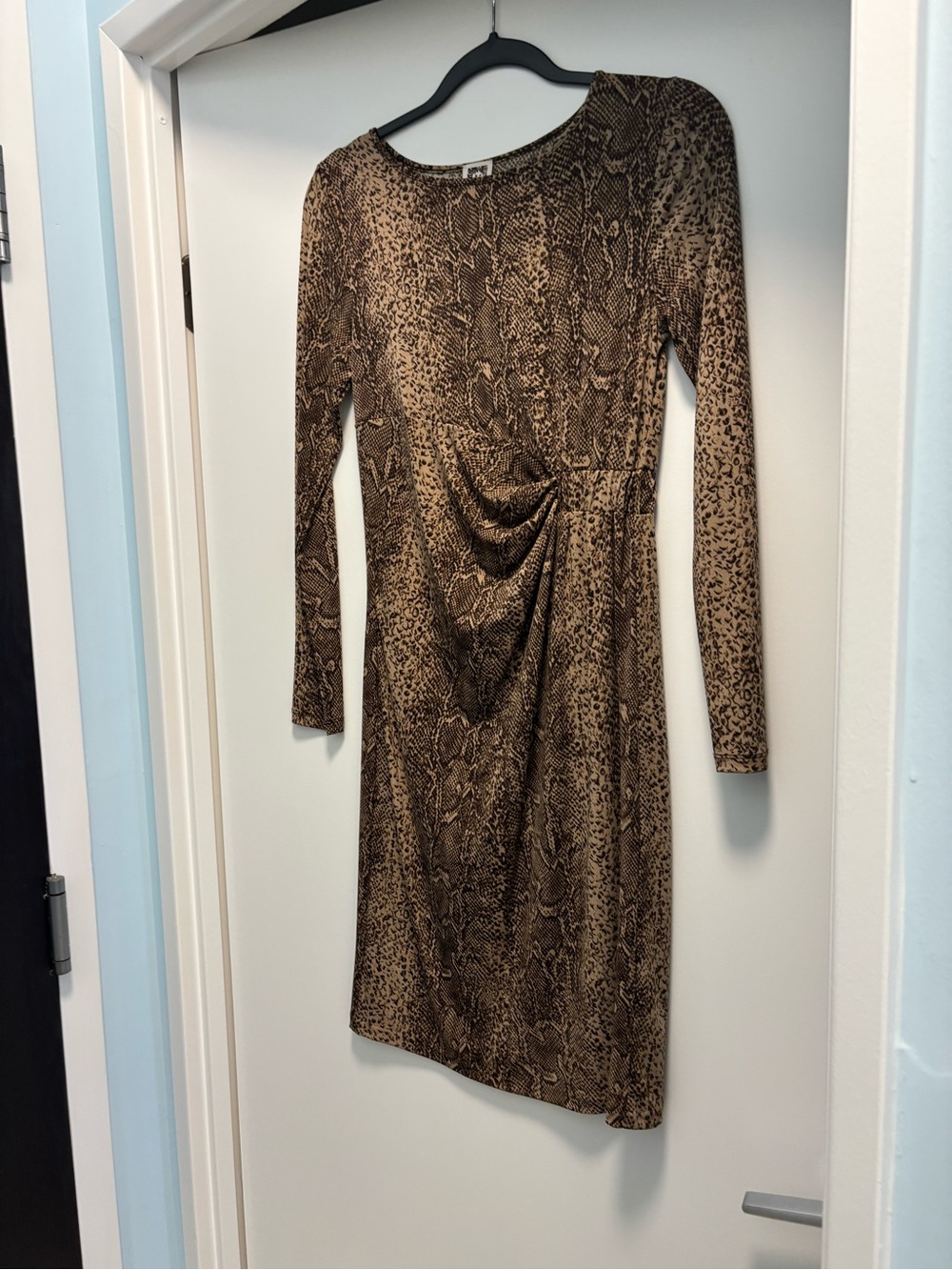 Anne Klein Brown Snake Print Long Sleeve Dress